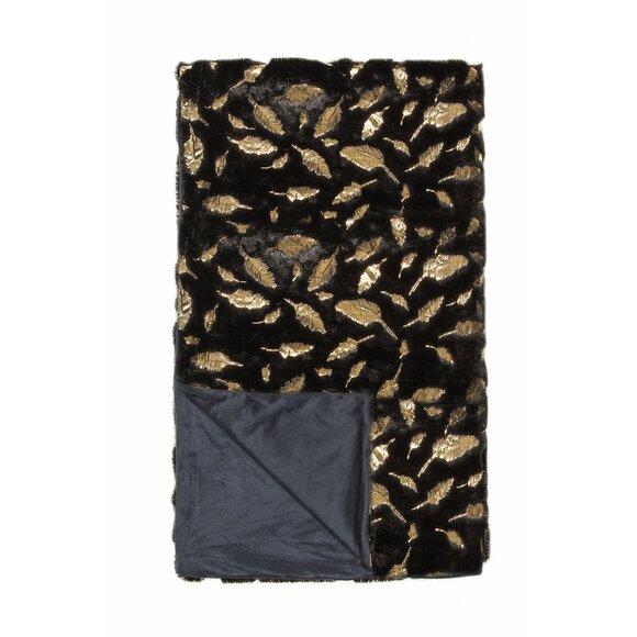 Luxe Home Decor Signature Faux Fur Throw | 1-Piece | Gold leaf on black | 50"x60 - Picture 2 of 4